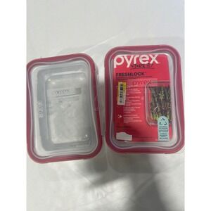 Pyrex Freshlock 2 Cup Glass Food Storage Containers Red Locking Lids 2 Piece Set